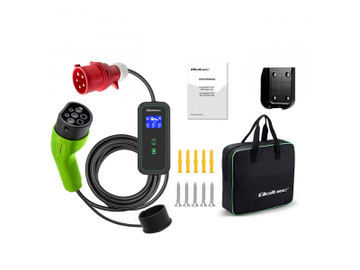 Qoltec ® Mobilais lādētājs EV 2in1 Type 2 | 7kW | 230V | CEE 32A | LCD | Pārnēsājams | Wallbox | 5m