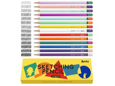 Drawing Sketch Pencil Set ARRTX, 4H, 3H, 2H, H, F, HB, B, 2B, 3B, 4B, 5B, 6B, 7B, 8B, 14pcs