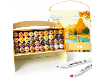 Double-sided Marker Pens ARRTX Alp, 40 Colours, yellow shade