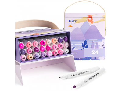 Double-sided Marker Pens ARRTX Alp, 24 Colours, purple tone shade