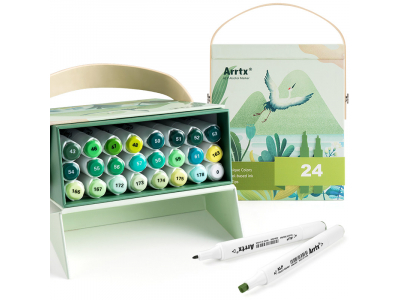 Double-sided Marker Pens ARRTX Alp, 24 Colours, green tone shade