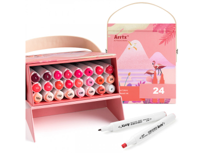 Double-sided Marker Pens ARRTX Alp, 24 Colours, red tone shade
