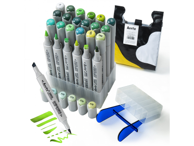 Double-sided Marker Pens ARRTX Oros, 24 Colours, green tone shade