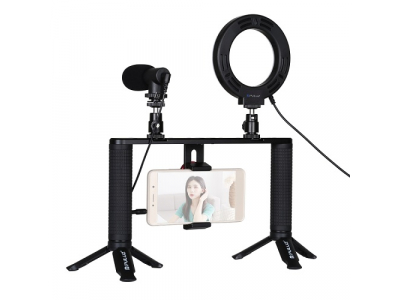 Blogging Smartphone Video Rig (LED Ring Light, Tripod Mount, Phone Holder, Mic)