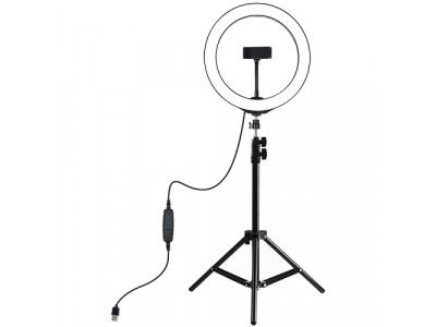 LED Ring Lamp 26 cm With Desktop Tripod Mount Up To 1.1m, Phone Clamp, USB