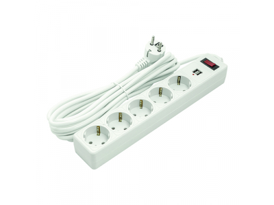 Extension cord 5m, 5 sockets, 2xUSB, with switch