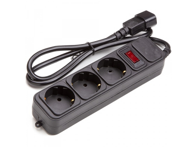 UPS-Rated Extension Cord 1m, 3 sockets, with switch, black