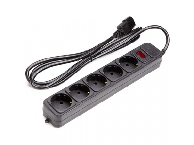 UPS-Rated Extension Cord 2m, 5 sockets, with switch, black
