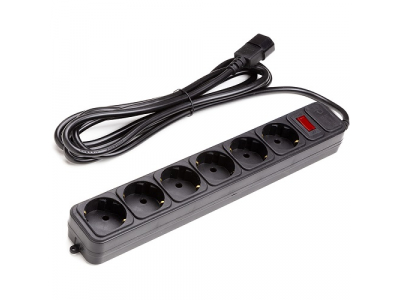 UPS-Rated Extension Cord 3m, 6 sockets, with switch black