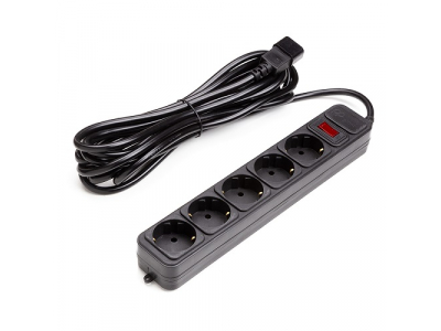 UPS-Rated Extension Cord 5m, 5 sockets, with switch, black