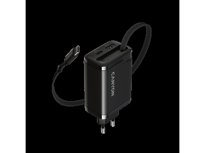 CANYON charger OnCharge 65RC Build-In Cable USB-C 65W 1xPD 1xQC EU Black CNS-CURC65ACB