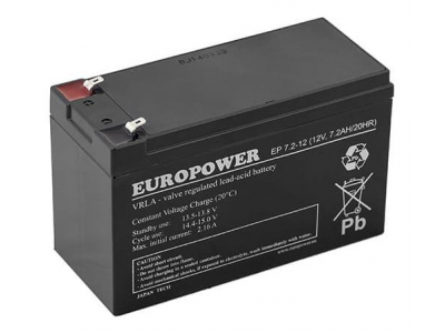 BATTERY 12V 7.2AH VRLA/EP7.2-12 T2 EUROPOWER EMU