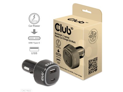 NB CHARGER CAR USB+USB-C/63W CAC-1922 CLUB3D