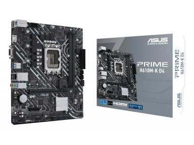 Mainboard|ASUS|Intel H610|LGA1700|MicroATX|Memory DDR4|Memory slots 2|1xPCI-Express 3.0 1x|1xPCI-Express 4.0 16x|1xM.2|1x15pin D-sub|1xHDMI|2xAudio-In|1xAudio-Out|4xUSB 2.0|2xUSB 3.2|1xPS/2|1xRJ45|PRIMEH610M-KD4