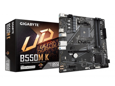 Mainboard|GIGABYTE|AMD B550|SAM4|Micro-ATX|Memory DDR4|Memory slots 4|1xPCI-Express 3.0 1x|1xPCI-Express 4.0 16x|2xM.2|1xHDMI|1xDisplayPort|2xAudio-In|1xAudio-Out|4xUSB 2.0|4xUSB 3.2|1xPS/2|1xRJ45|B550MK