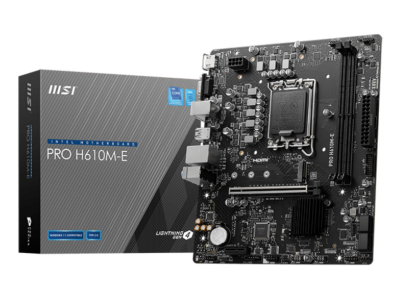 Mainboard|MSI|Intel H610|LGA1700|Micro-ATX|Memory DDR5|Memory slots 2|1xPCI-Express 1x|1xPCI-Express 16x|1xM.2|1x15pin D-sub|1xHDMI|4xUSB 2.0|2xUSB 3.2|1xPS/2|1xRJ45|3xAudio port|PROH610M-E