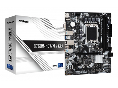 Mainboard|ASROCK|Intel B760 Express|LGA1700|Micro-ATX|Memory DDR4|Memory slots 2|2xPCI-Express 3.0 1x|1xPCI-Express 4.0 16x|2xM.2|1x15pin D-sub|1xHDMI|1xDisplayPort|2xUSB 2.0|3xUSB 3.2|1xUSB-C|1xPS/2|1xRJ45|3xAudio port|B760M-HDV/M.2D4