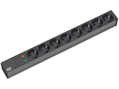 Bachmann 48,30cm (19)-Steckdosenleiste ÜSS, ALU, 8-fach, s schwarz, Schutzkontakt, 2 m, 1HE, ohne SchalterMit Überspannungsschutz 6,5 kA, optische Funktions- und Ausfallanzeige (333.534)