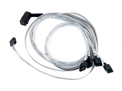 Microsemi Adaptec - Internes SAS-Kabel - mit Sidebands - SAS 6Gbit/s - 4-Lane - 36-polig 4x Mini SAS HD (SFF-8643) (M) - bis - 7-poliges SATA (W) - 80 cm - rechts abgewinkelter Anschluss (2280000-R)