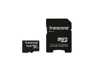Transcend - Flash-Speicherkarte (microSDHC/SD-Adapter inbegriffen) - 4GB - Class 10 - microSDHC (TS4GUSDHC10)