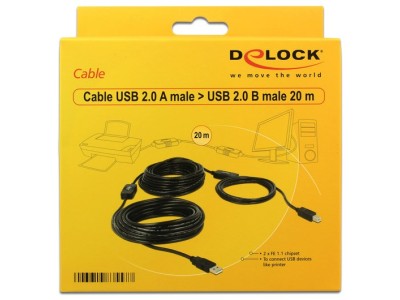 DeLOCK - USB-Kabel - USB Typ A, 4-polig (M) - USB Typ B, 4-polig (M) - 20,0m (USB/USB2.0) - aktives Kabel (Signalregenerierung) (83557)