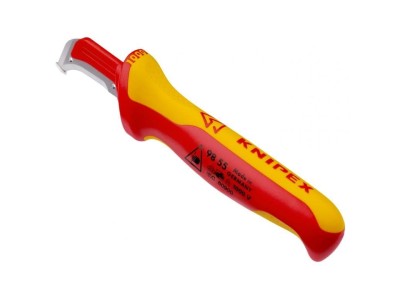 KNIPEX Kabelmantelmesser mit Gleitschuh, 98 55 SB Isolierender Mehrkomponenten-Griff, VDE-geprüft, Länge 155 mm, Klingenlänge 38 mm, Radius 23,5 mm (98 55 SB)
