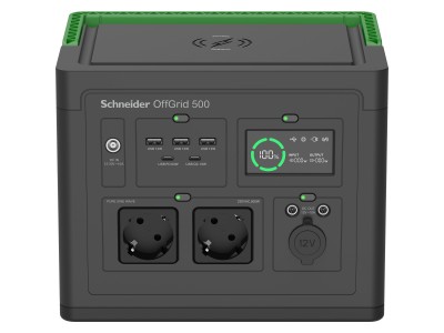  Schneider OffGrid Portable Power Station 500, 230V, 517Wh Lithium-ion, LCD, 2 CEE 7/3 Schuko outlets, Sinewave, 3 USB-A, 2 USB-C, Wireless Charger PPS500-GR